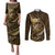 Personalised All Gold New Zealand Darts Couples Matching Puletasi and Long Sleeve Button Shirt Aoteroa Fern Maori Galaxy Style
