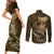 Personalised All Gold New Zealand Darts Couples Matching Short Sleeve Bodycon Dress and Long Sleeve Button Shirt Aoteroa Fern Maori Galaxy Style