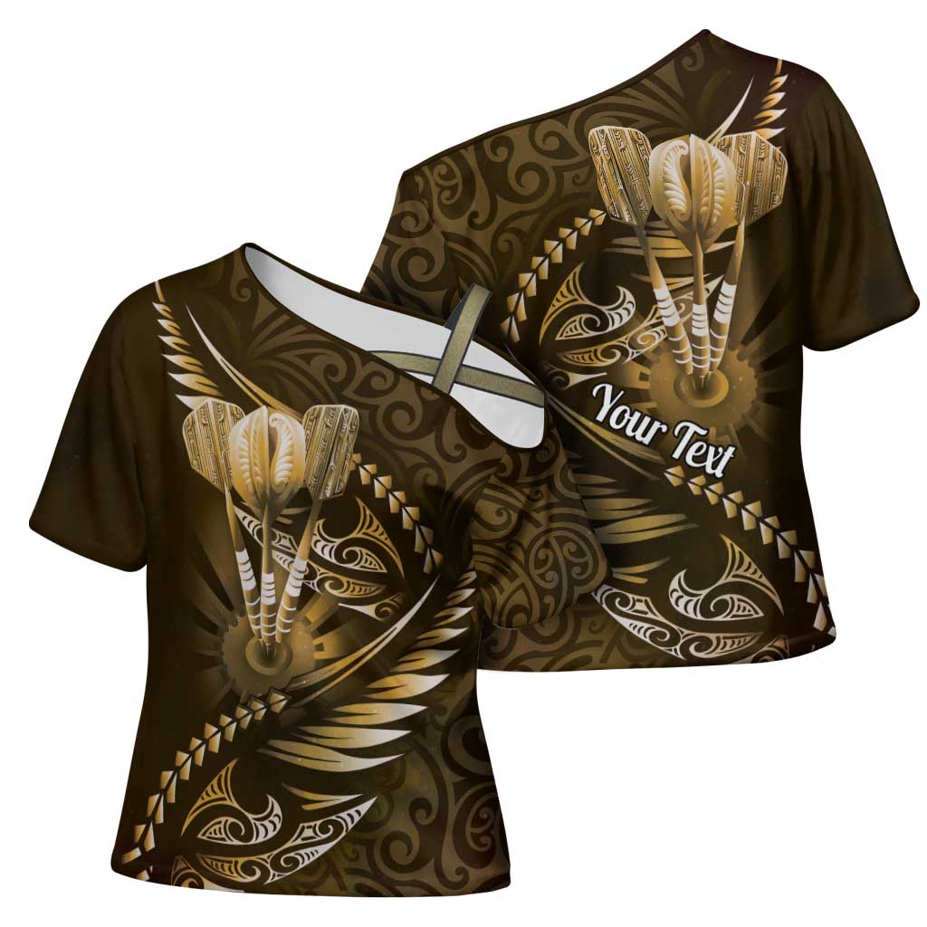 Personalised All Gold New Zealand Darts Cross Shoulder Shirt Aoteroa Fern Maori Galaxy Style - Polynesian Pride