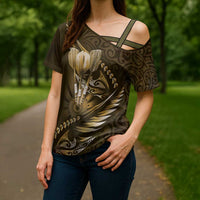 Personalised All Gold New Zealand Darts Cross Shoulder Shirt Aoteroa Fern Maori Galaxy Style - Polynesian Pride