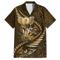Personalised All Gold New Zealand Darts Family Matching Off The Shoulder Long Sleeve Dress and Hawaiian Shirt Aoteroa Fern Maori Galaxy Style