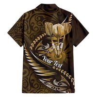 Personalised All Gold New Zealand Darts Family Matching Off Shoulder Short Dress and Hawaiian Shirt Aoteroa Fern Maori Galaxy Style