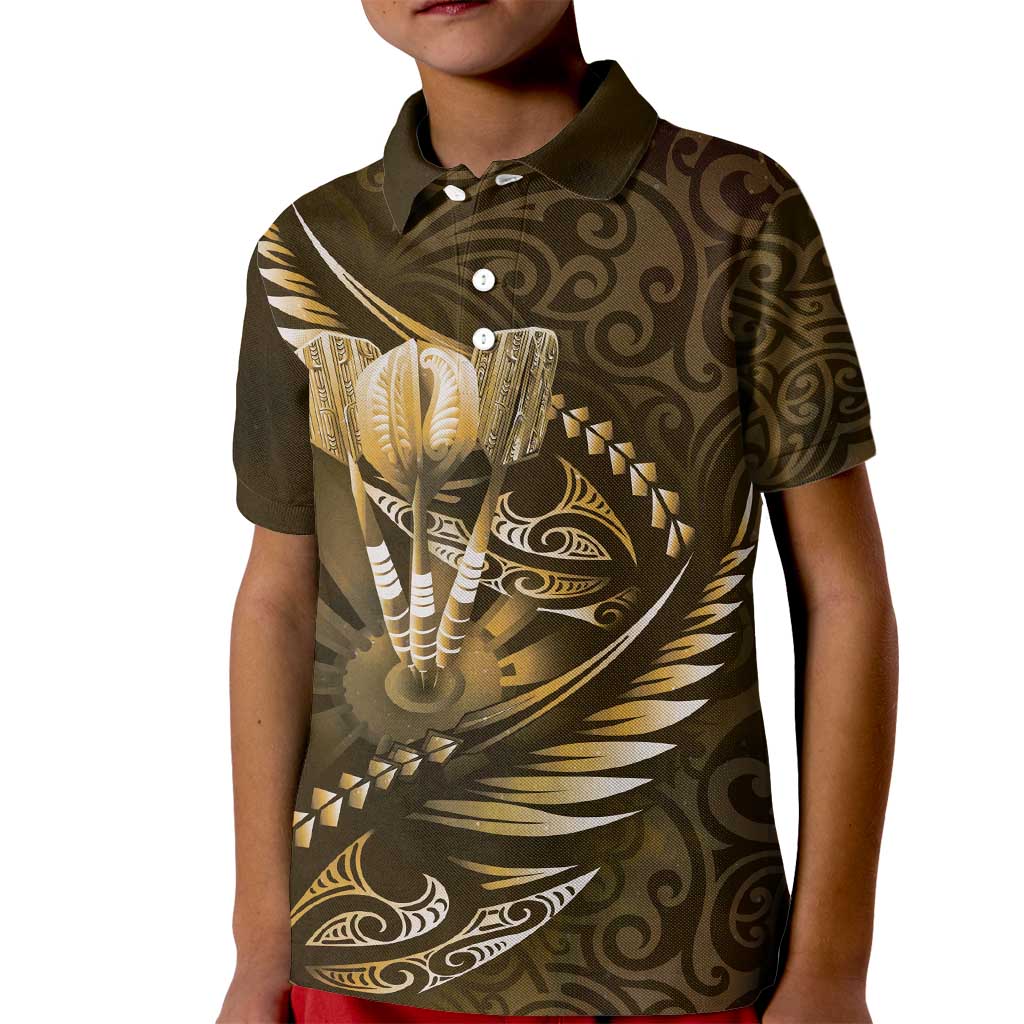 Personalised All Gold New Zealand Darts Kid Polo Shirt Aoteroa Fern Maori Galaxy Style