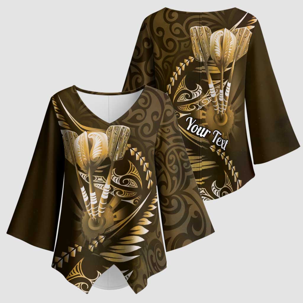 Personalised All Gold New Zealand Darts Kimono Sleeve Blouse Aoteroa Fern Maori Galaxy Style - Polynesian Pride