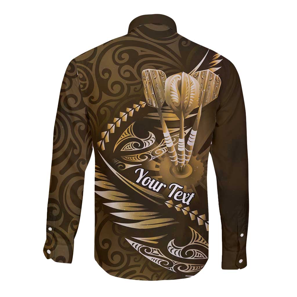 Personalised All Gold New Zealand Darts Long Sleeve Button Shirt Aoteroa Fern Maori Galaxy Style