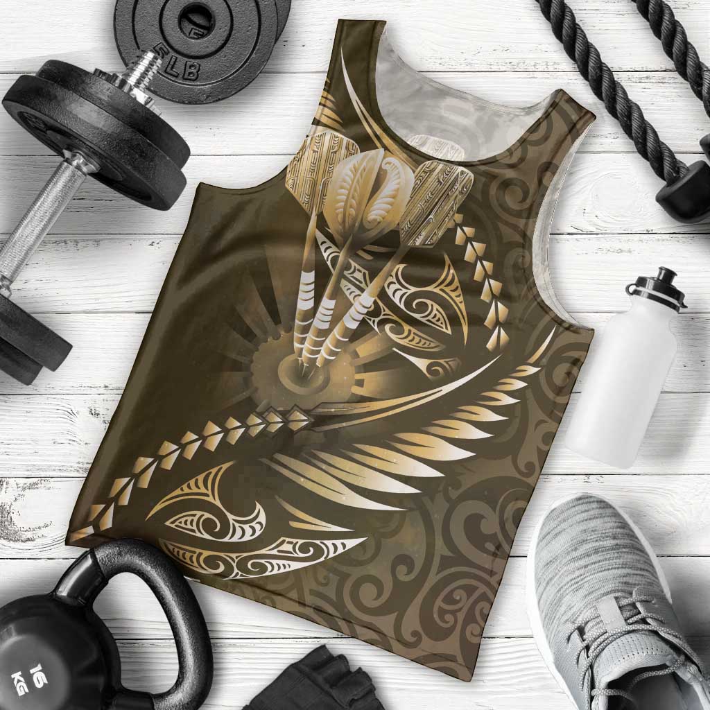 Personalised All Gold New Zealand Darts Men Tank Top Aoteroa Fern Maori Galaxy Style