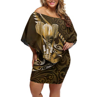 Personalised All Gold New Zealand Darts Off Shoulder Short Dress Aoteroa Fern Maori Galaxy Style