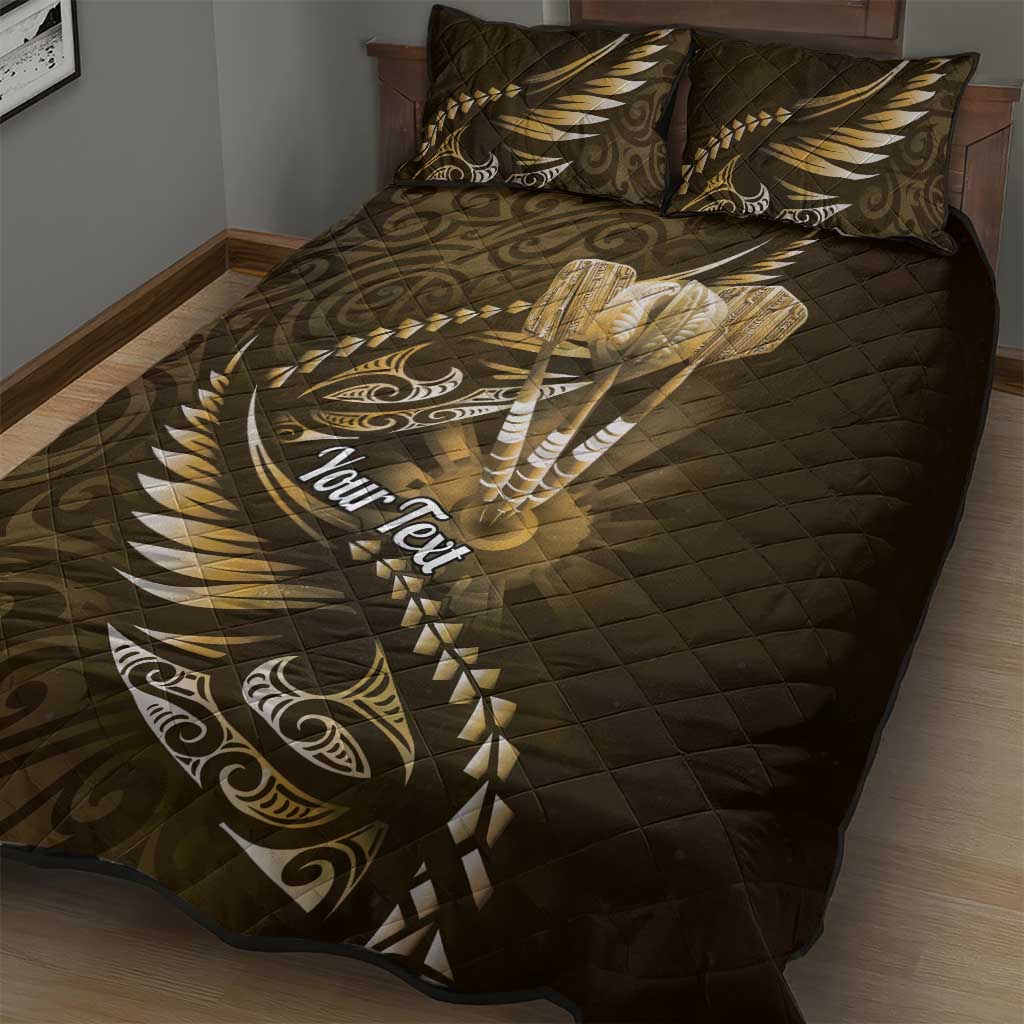 Personalised All Gold New Zealand Darts Quilt Bed Set Aoteroa Fern Maori Galaxy Style