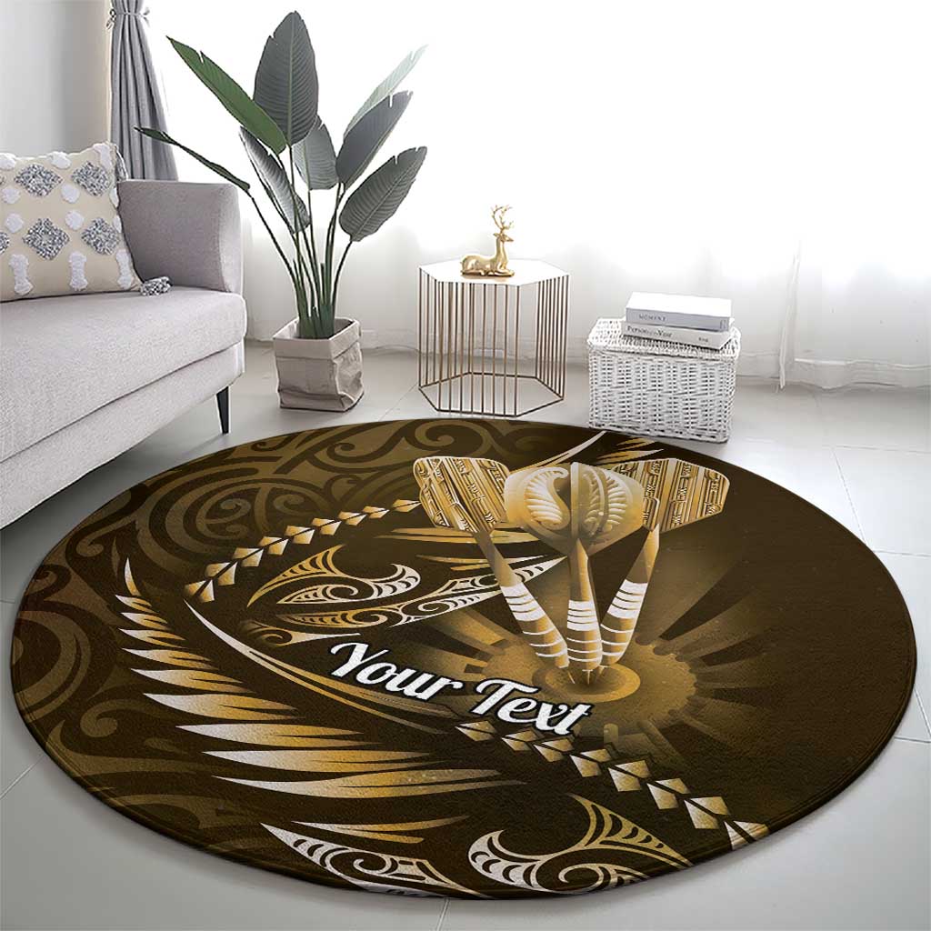 Personalised All Gold New Zealand Darts Round Carpet Aoteroa Fern Maori Galaxy Style