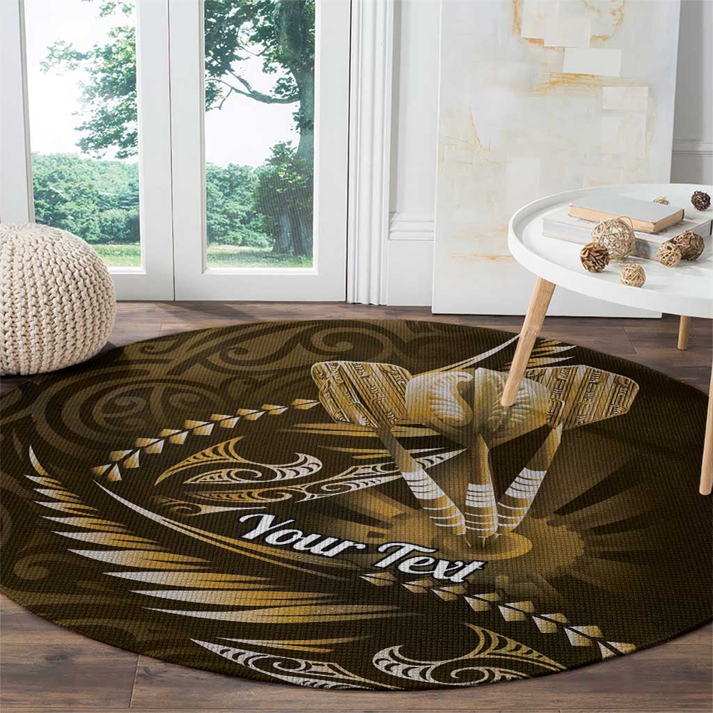 Personalised All Gold New Zealand Darts Round Carpet Aoteroa Fern Maori Galaxy Style