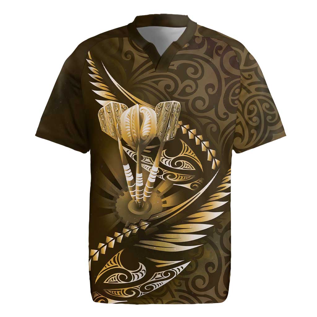 Personalised All Gold New Zealand Darts Rugby Jersey Aoteroa Fern Maori Galaxy Style