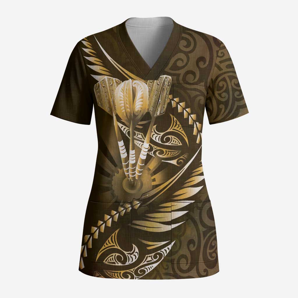Personalised All Gold New Zealand Darts Scrub Top Aoteroa Fern Maori Galaxy Style - Polynesian Pride