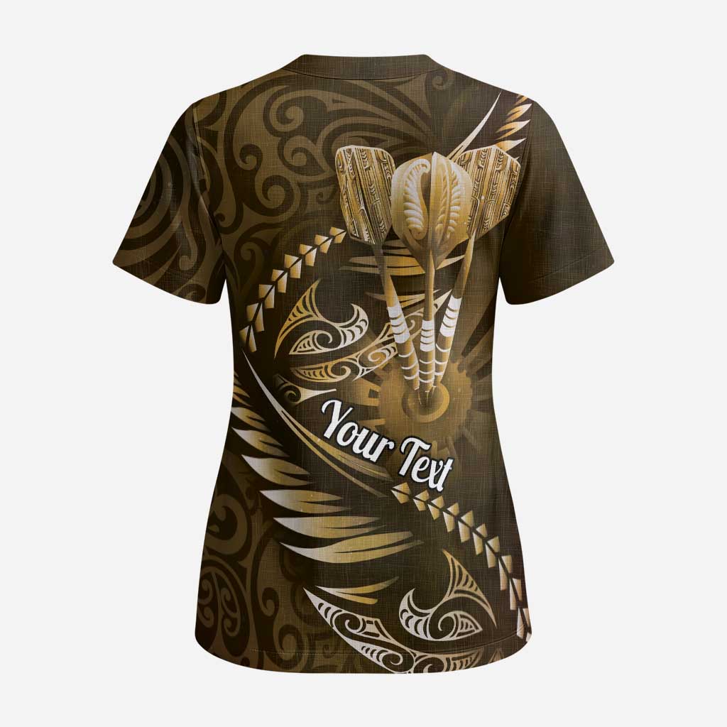 Personalised All Gold New Zealand Darts Scrub Top Aoteroa Fern Maori Galaxy Style - Polynesian Pride