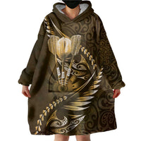 Personalised All Gold New Zealand Darts Wearable Blanket Hoodie Aoteroa Fern Maori Galaxy Style