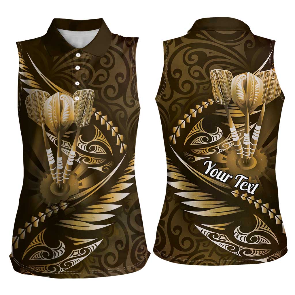 Personalised All Gold New Zealand Darts Women Sleeveless Polo Shirt Aoteroa Fern Maori Galaxy Style
