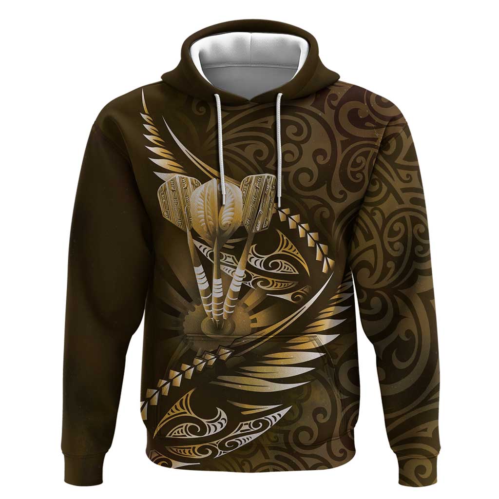 Personalised All Gold New Zealand Darts Zip Hoodie Aoteroa Fern Maori Galaxy Style