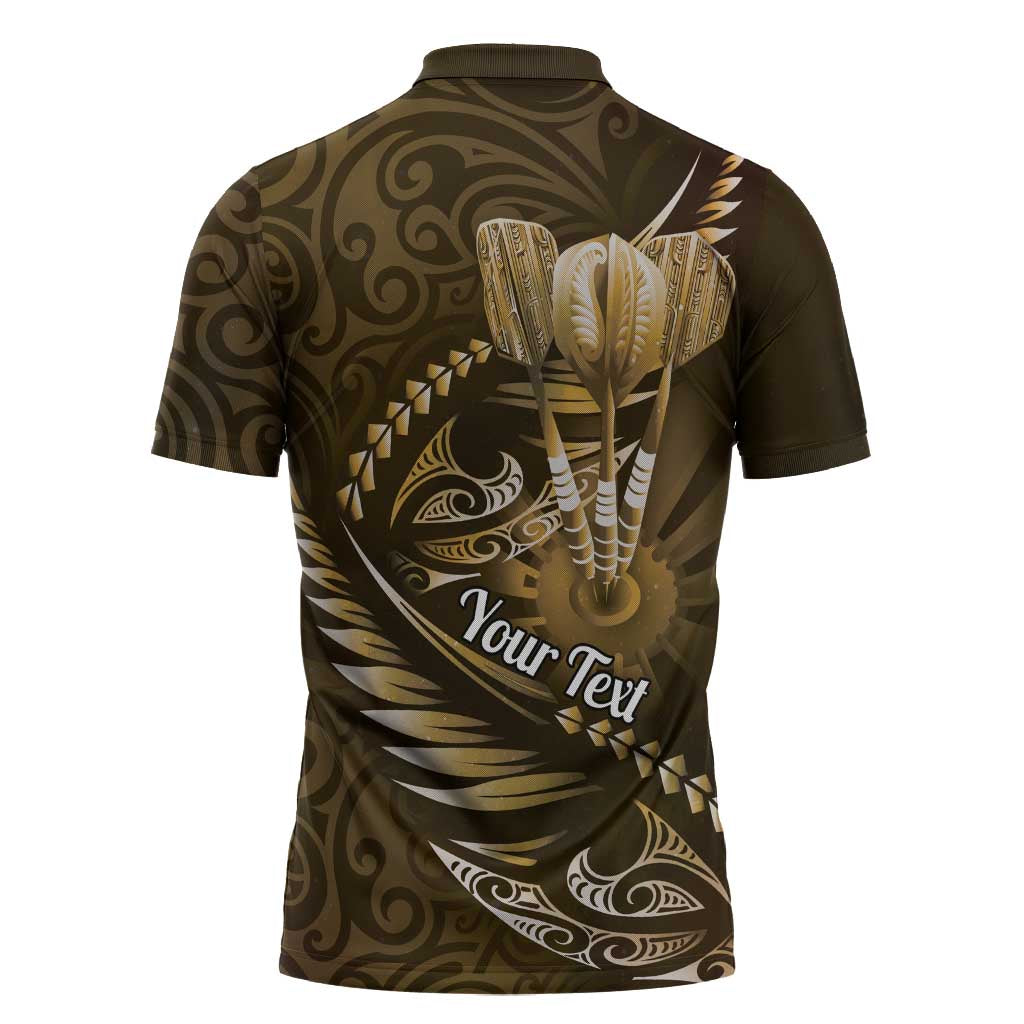 Personalised All Gold New Zealand Darts Zipper Polo Shirt Aoteroa Fern Maori Galaxy Style - Polynesian Pride