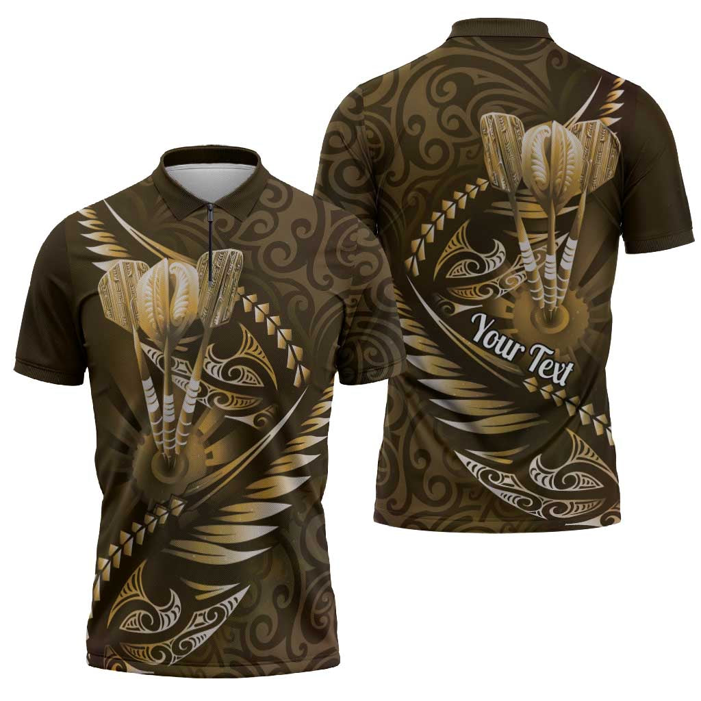 Personalised All Gold New Zealand Darts Zipper Polo Shirt Aoteroa Fern Maori Galaxy Style - Polynesian Pride