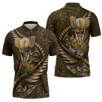 Personalised All Gold New Zealand Darts Zipper Polo Shirt Aoteroa Fern Maori Galaxy Style - Polynesian Pride
