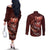 Personalised All Red New Zealand Darts Couples Matching Off The Shoulder Long Sleeve Dress and Long Sleeve Button Shirt Aoteroa Fern Maori Galaxy Style