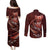 Personalised All Red New Zealand Darts Couples Matching Puletasi and Long Sleeve Button Shirt Aoteroa Fern Maori Galaxy Style