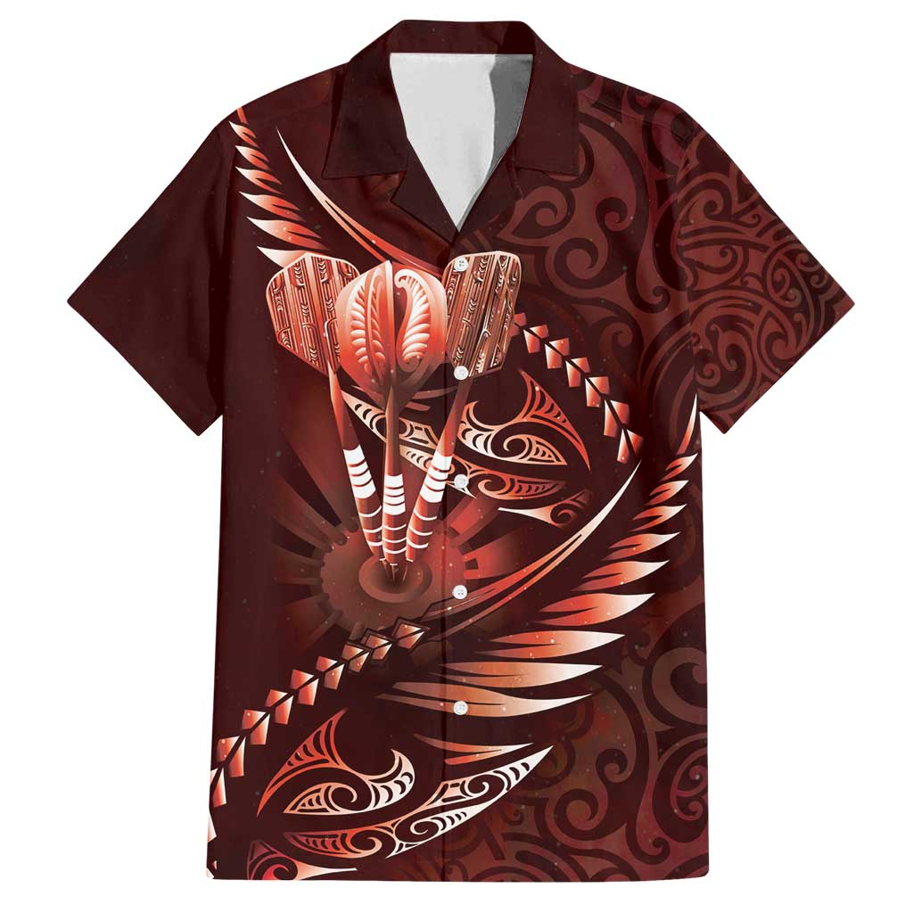 Personalised All Red New Zealand Darts Family Matching Long Sleeve Bodycon Dress and Hawaiian Shirt Aoteroa Fern Maori Galaxy Style