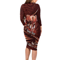 Personalised All Red New Zealand Darts Family Matching Long Sleeve Bodycon Dress and Hawaiian Shirt Aoteroa Fern Maori Galaxy Style
