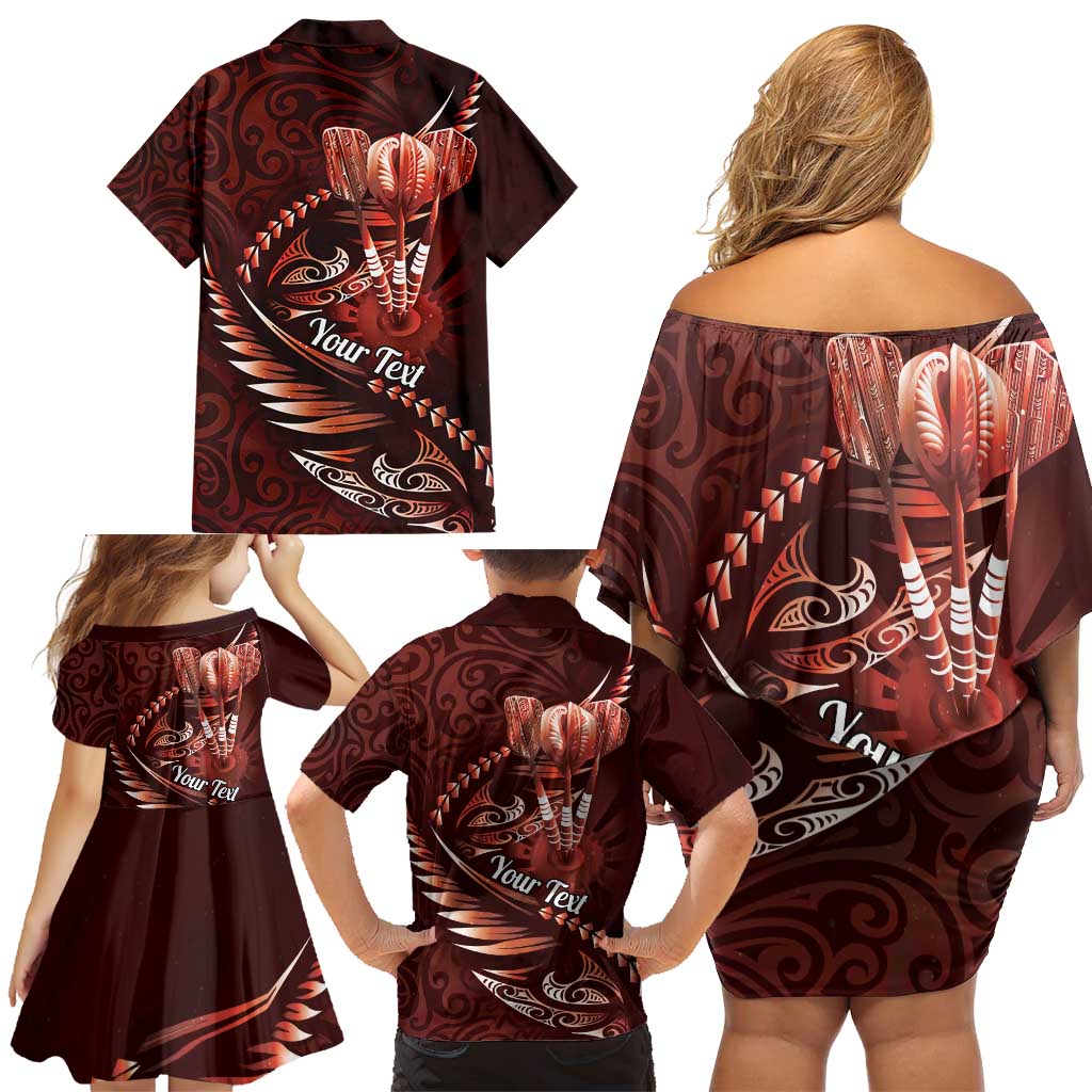 Personalised All Red New Zealand Darts Family Matching Off Shoulder Short Dress and Hawaiian Shirt Aoteroa Fern Maori Galaxy Style