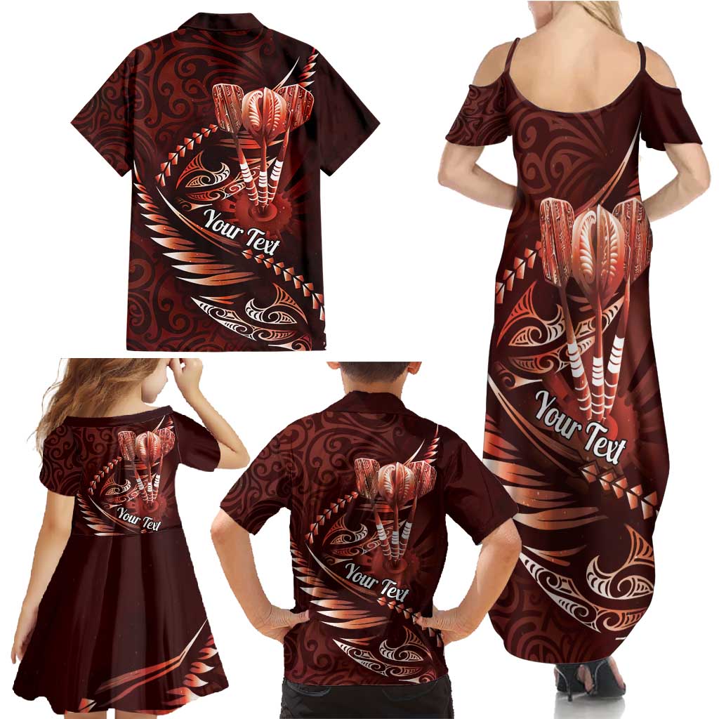Personalised All Red New Zealand Darts Family Matching Summer Maxi Dress and Hawaiian Shirt Aoteroa Fern Maori Galaxy Style
