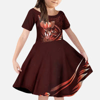 Personalised All Red New Zealand Darts Kid Short Sleeve Dress Aoteroa Fern Maori Galaxy Style