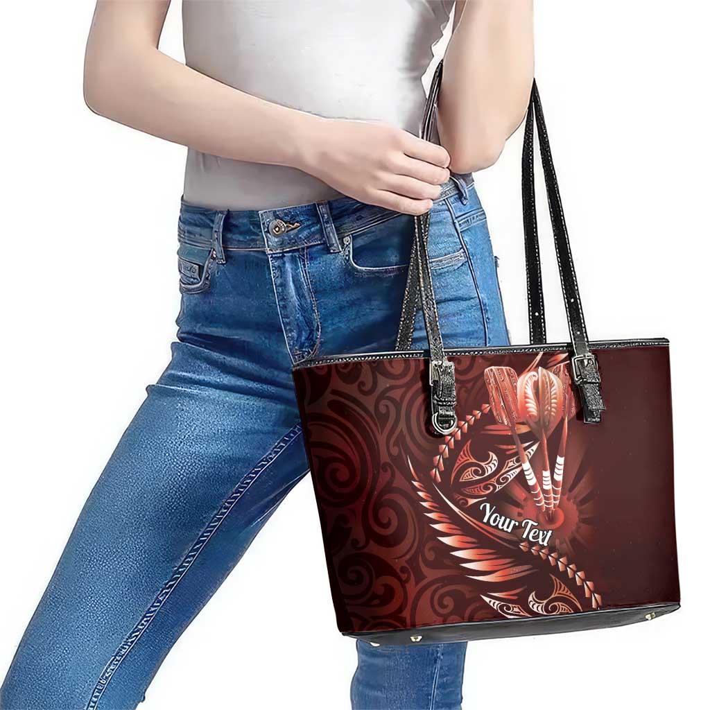 Personalised All Red New Zealand Darts Leather Tote Bag Aoteroa Fern Maori Galaxy Style