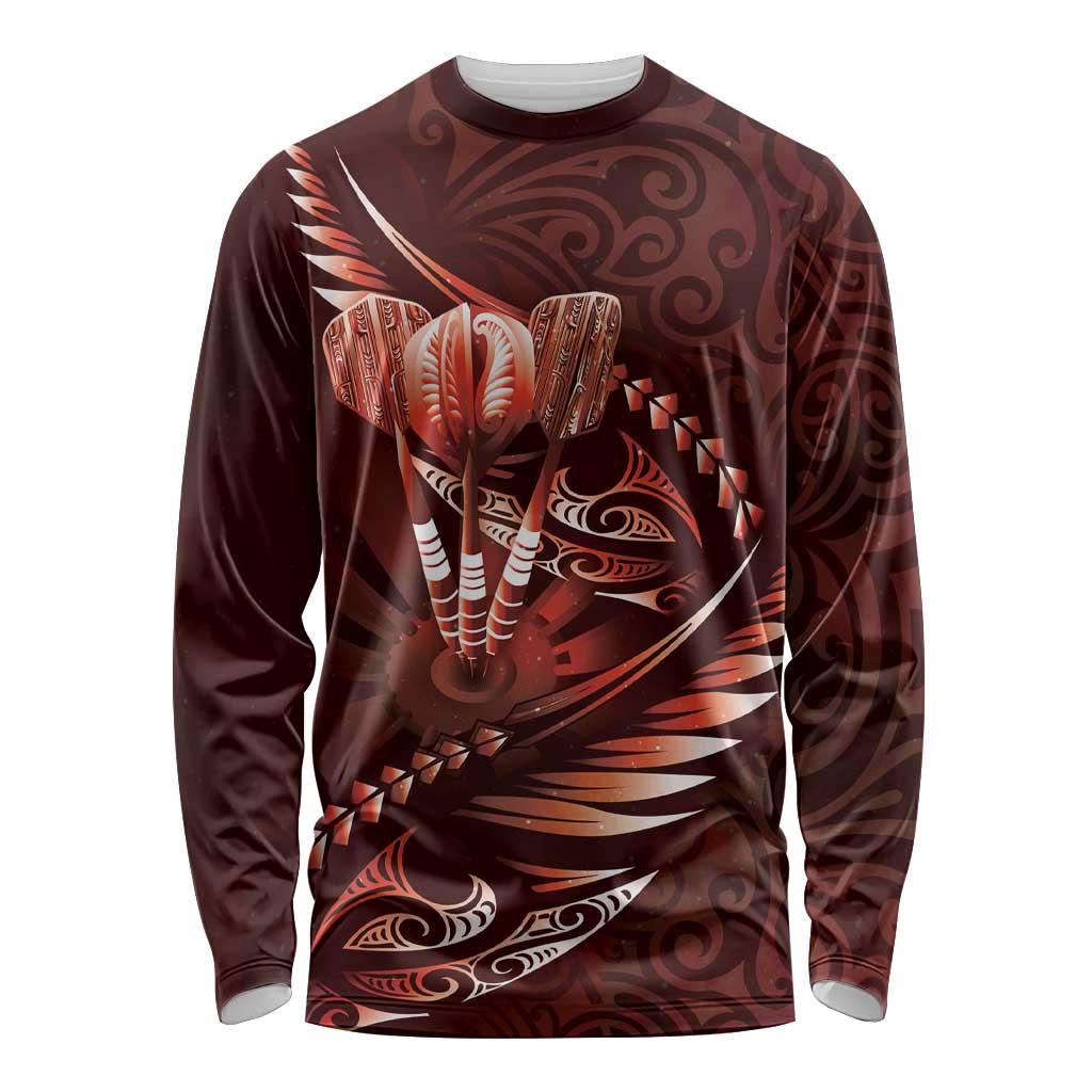 Personalised All Red New Zealand Darts Long Sleeve Shirt Aoteroa Fern Maori Galaxy Style