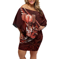 Personalised All Red New Zealand Darts Off Shoulder Short Dress Aoteroa Fern Maori Galaxy Style