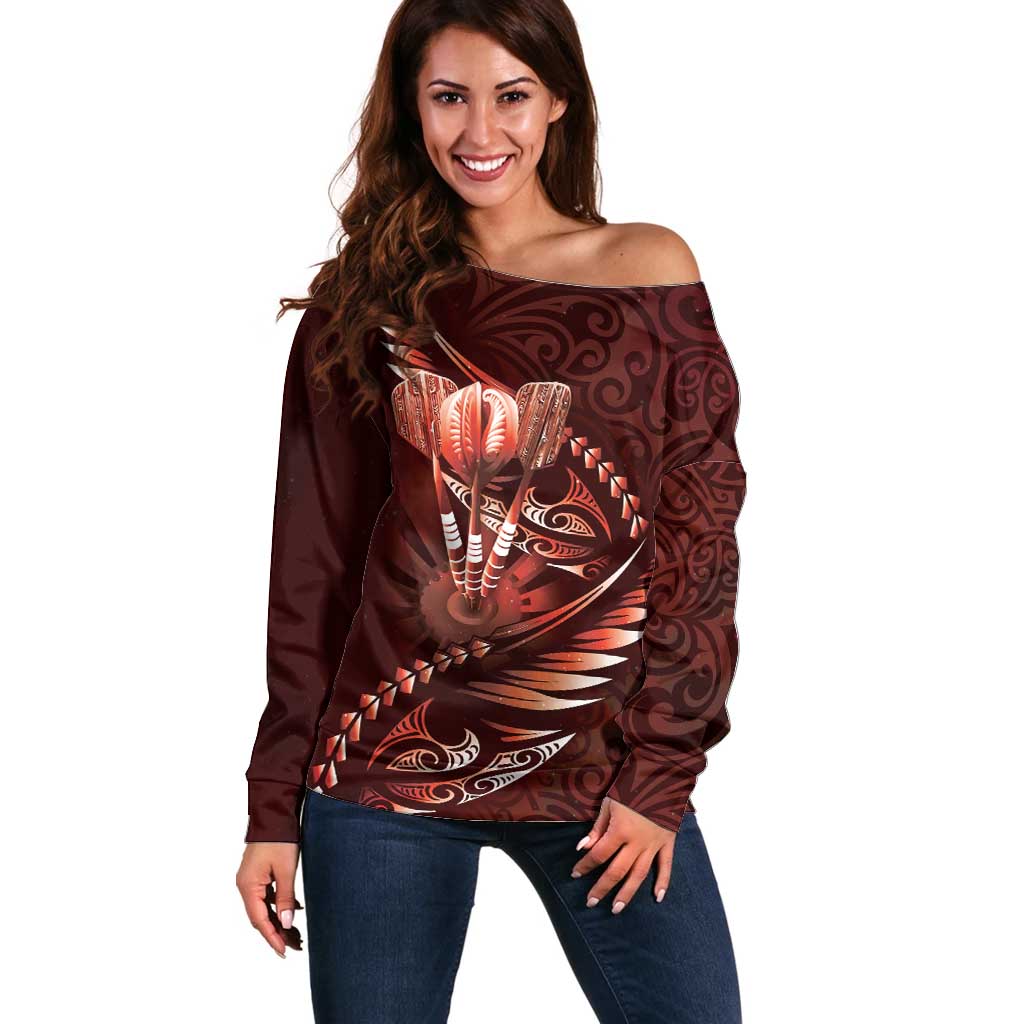 Personalised All Red New Zealand Darts Off Shoulder Sweater Aoteroa Fern Maori Galaxy Style