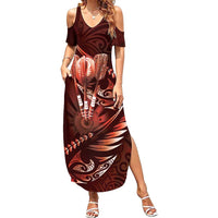 Personalised All Red New Zealand Darts Summer Maxi Dress Aoteroa Fern Maori Galaxy Style
