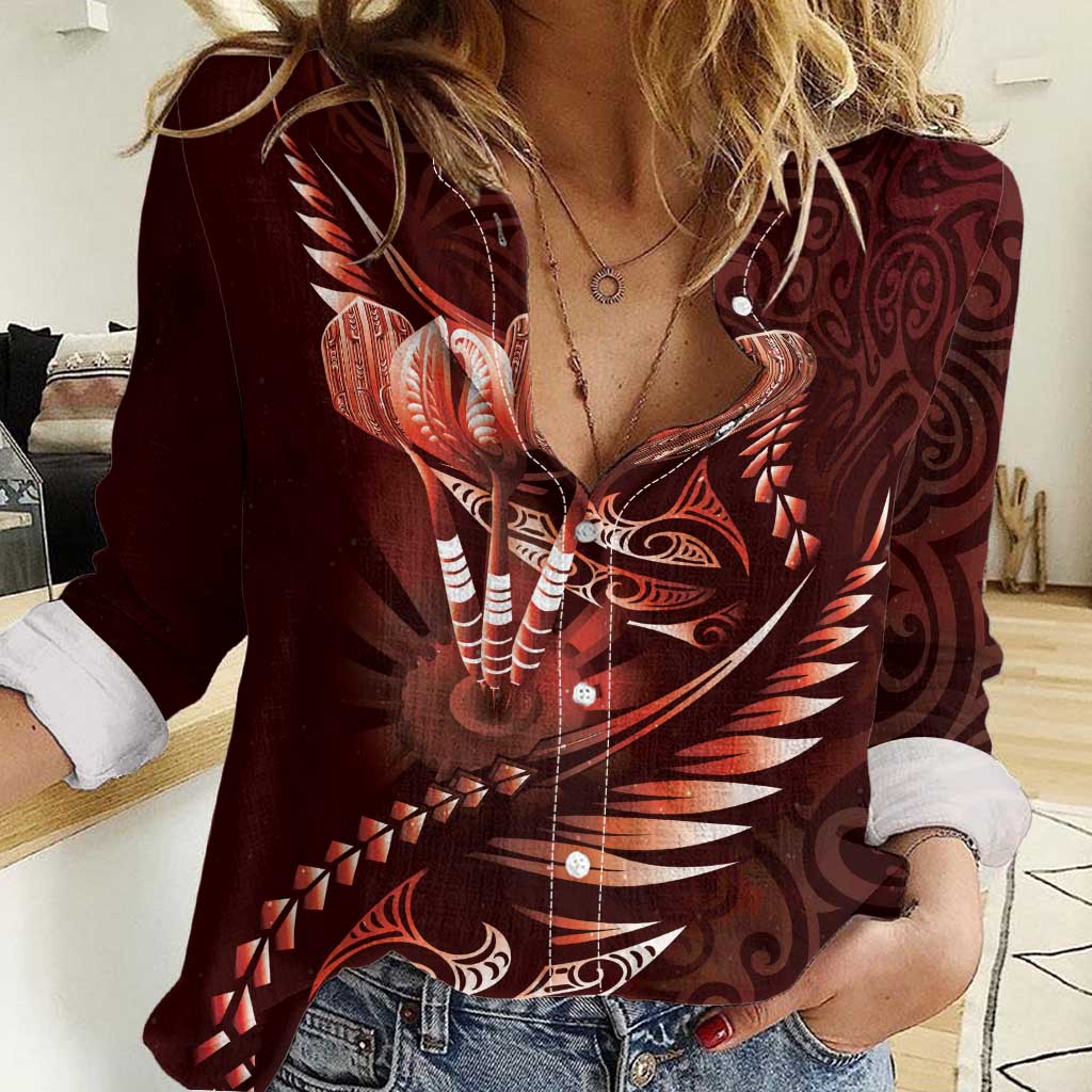 Personalised All Red New Zealand Darts Women Casual Shirt Aoteroa Fern Maori Galaxy Style