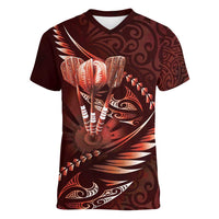 Personalised All Red New Zealand Darts Women V-Neck T-Shirt Aoteroa Fern Maori Galaxy Style