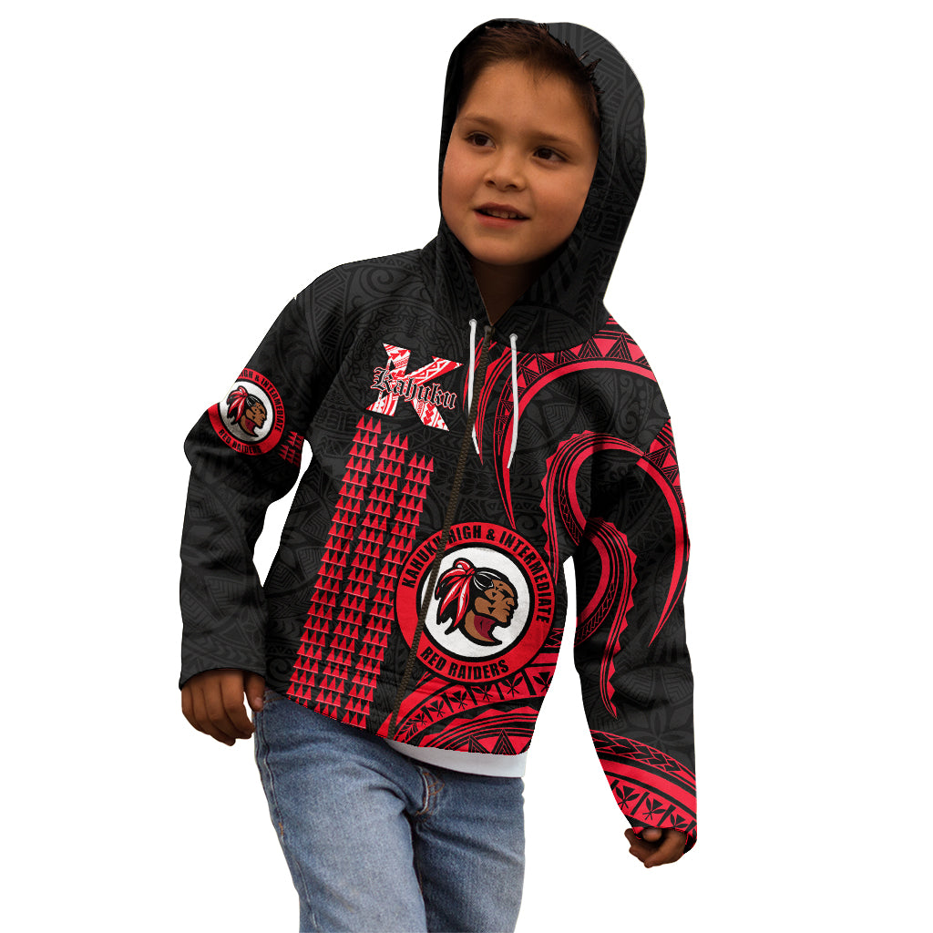 Hawaii Kahuku High And Intermediate School Kid Hoodie Red Raiders Kakau Pattern LT14 - Polynesian Pride