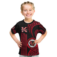Hawaii Kahuku High And Intermediate School Kid T Shirt Red Raiders Kakau Pattern LT14 Red - Polynesian Pride