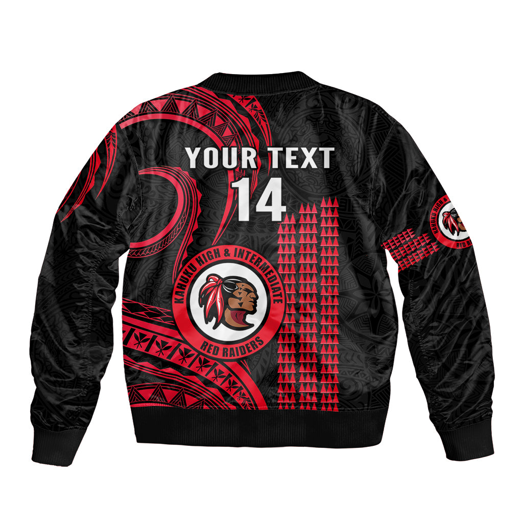 Personalised Hawaii Kahuku High And Intermediate School Bomber Jacket Red Raiders Kakau Pattern LT14 - Polynesian Pride