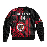 Personalised Hawaii Kahuku High And Intermediate School Sleeve Zip Bomber Jacket Red Raiders Kakau Pattern LT14 - Polynesian Pride