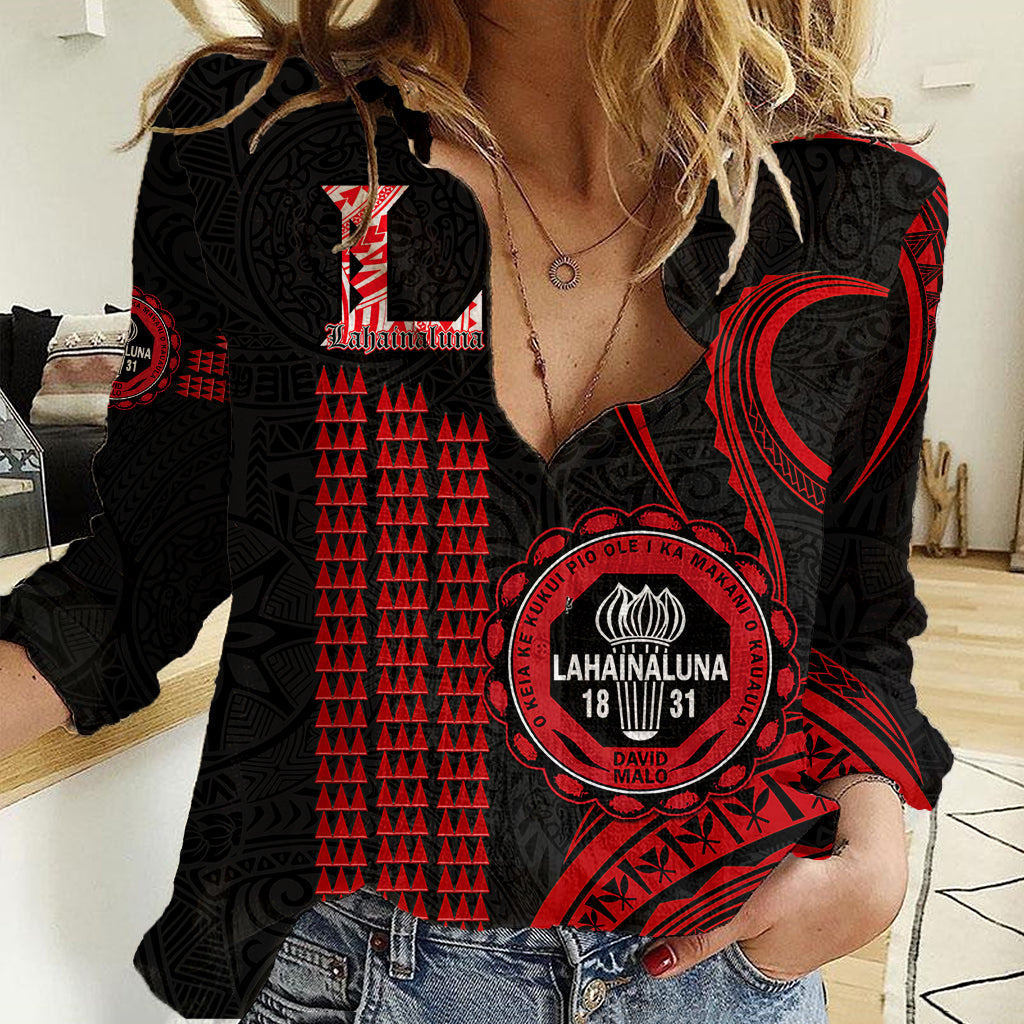 Hawaii Lahainaluna High School Women Casual Shirt Polynesian Kakau Pattern LT14 Female Red - Polynesian Pride