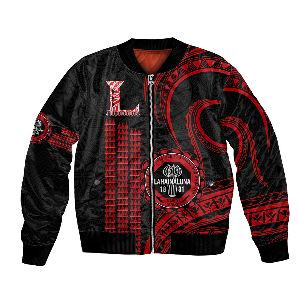 Personalised Hawaii Lahainaluna High School Bomber Jacket Polynesian Kakau Pattern LT14 Unisex Red - Polynesian Pride