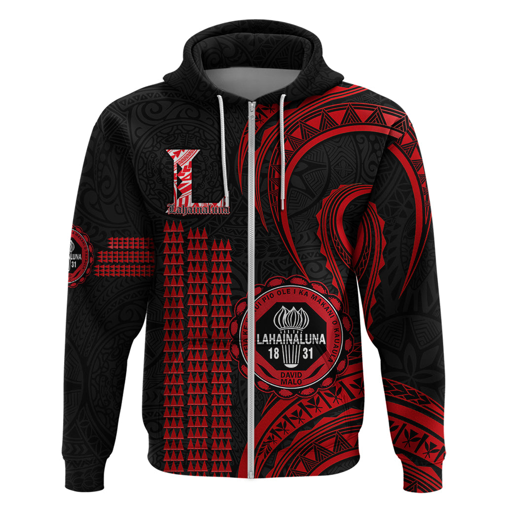 Custom Hawaii Lahainaluna High School Hoodie Polynesian Kakau Pattern LT14 Zip Hoodie Red - Polynesian Pride