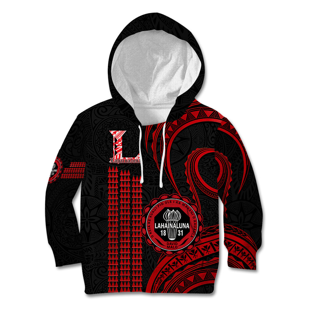 Personalised Hawaii Lahainaluna High School Kid Hoodie Polynesian Kakau Pattern LT14 Hoodie Red - Polynesian Pride