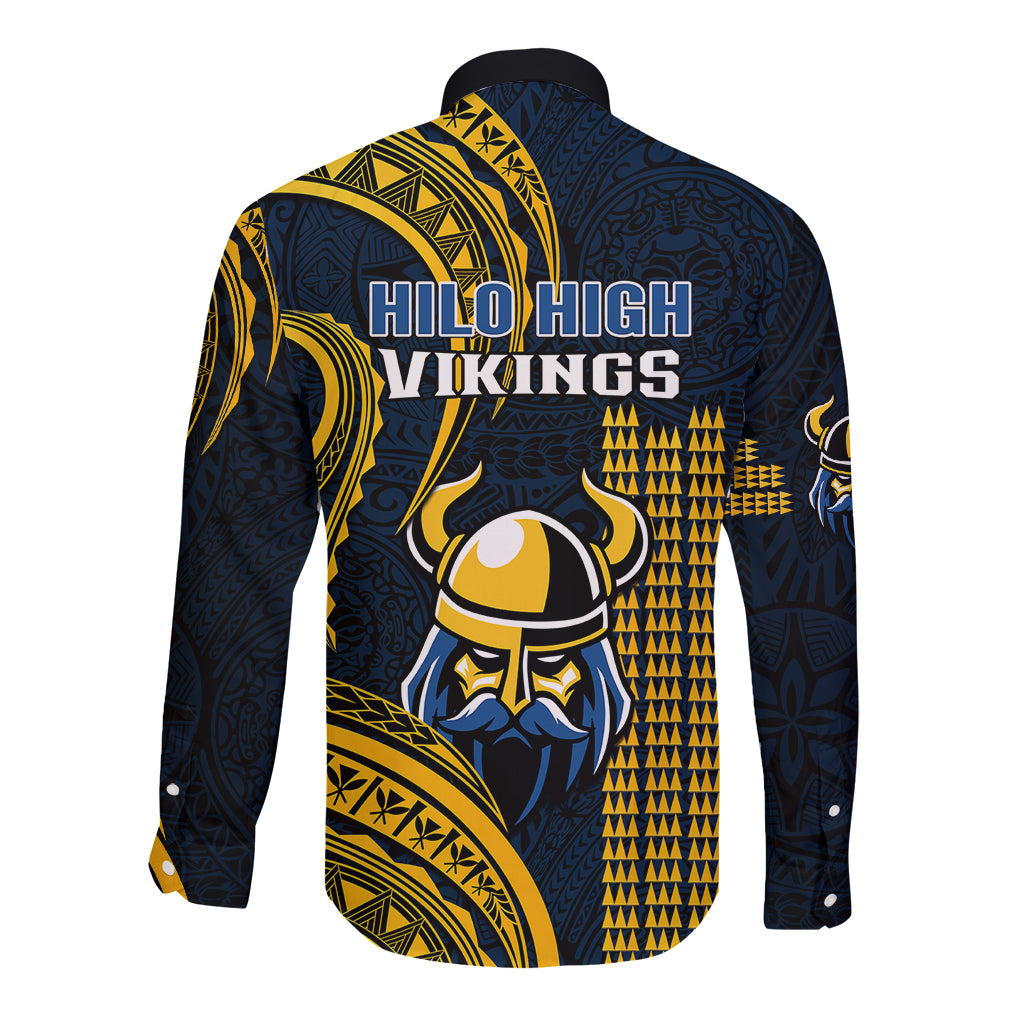 Hawaii Hilo High School Long Sleeve Button Shirt Vikings Polynesian Kakau Pattern LT14 - Polynesian Pride