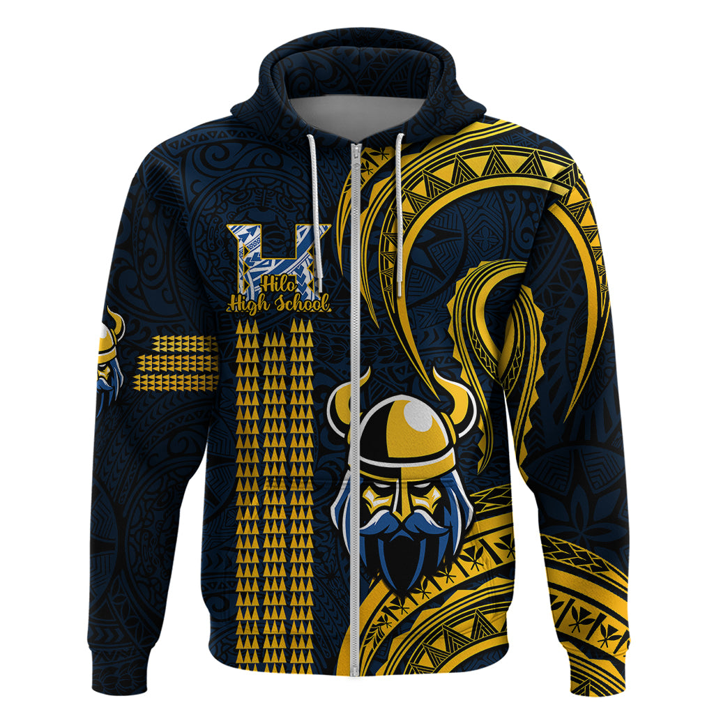 Custom Hawaii Hilo High School Hoodie Vikings Polynesian Kakau Pattern LT14 Zip Hoodie Gold - Polynesian Pride