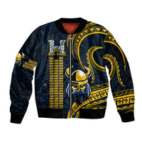 Personalised Hawaii Hilo High School Sleeve Zip Bomber Jacket Vikings Polynesian Kakau Pattern LT14 Unisex Gold - Polynesian Pride