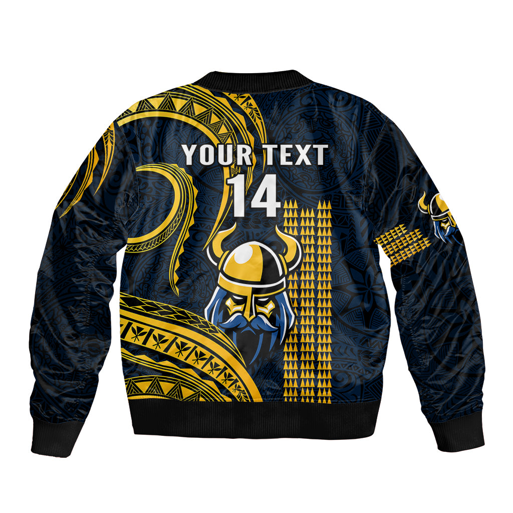 Personalised Hawaii Hilo High School Sleeve Zip Bomber Jacket Vikings Polynesian Kakau Pattern LT14 - Polynesian Pride
