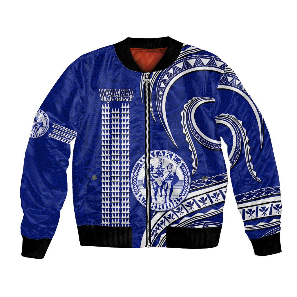 Hawaii Waiakea High School Bomber Jacket Polynesian Kakau Pattern LT14 Unisex Blue - Polynesian Pride